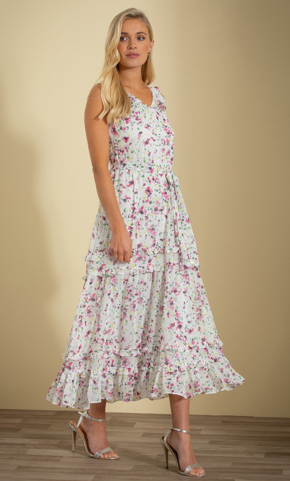 Garden Print Chiffon Maxi Dress
