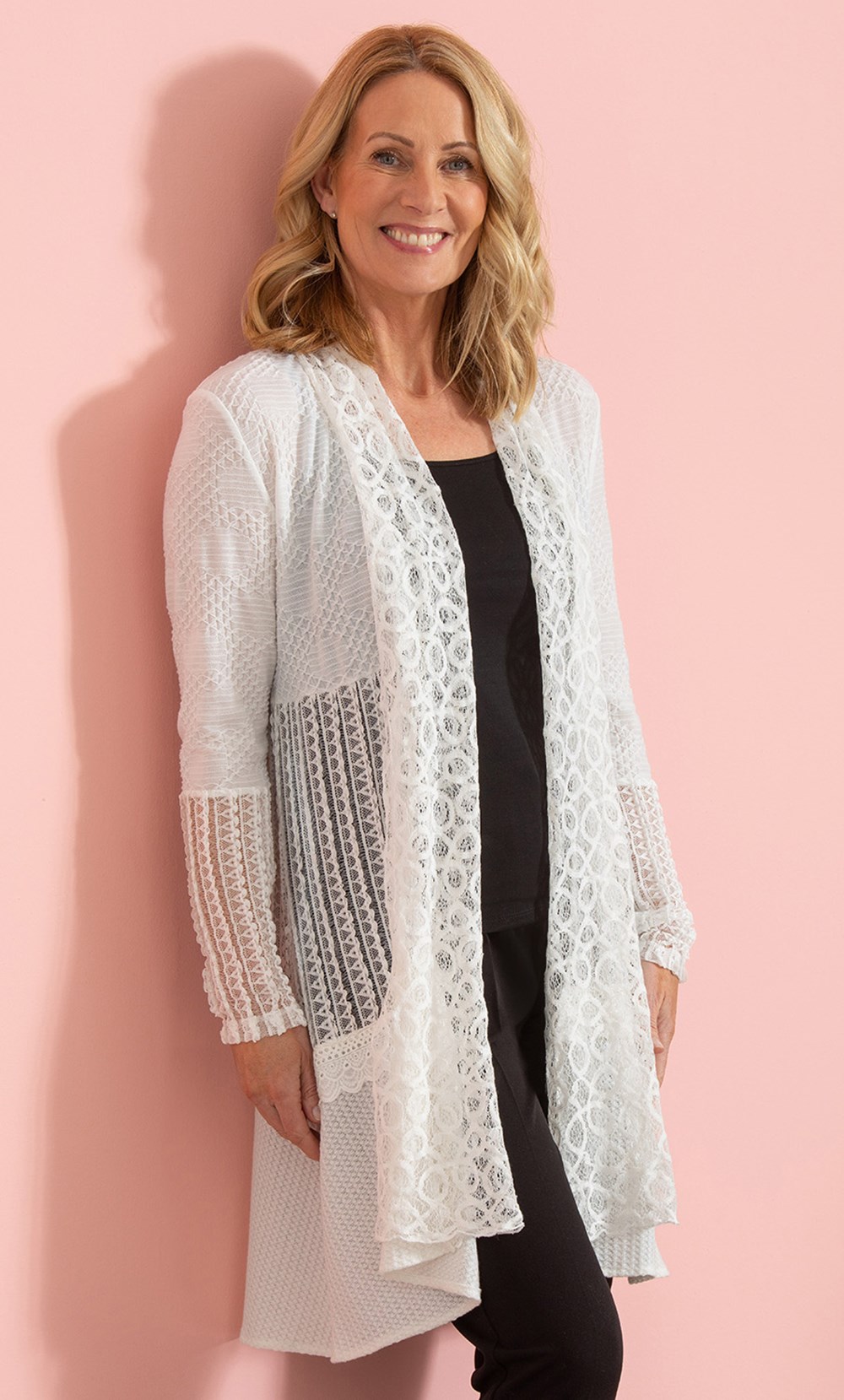 Anna Rose Lace And Knit Patchwork Cardigan White Women’s
