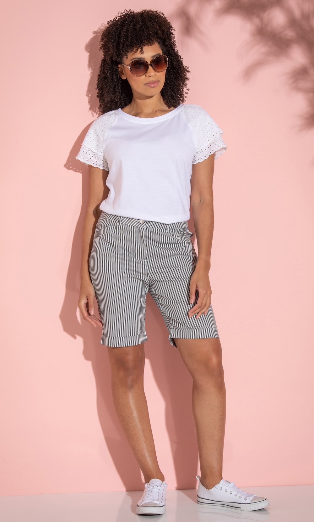 Brands - Klass Striped Cotton Blend Shorts Black/White Women’s