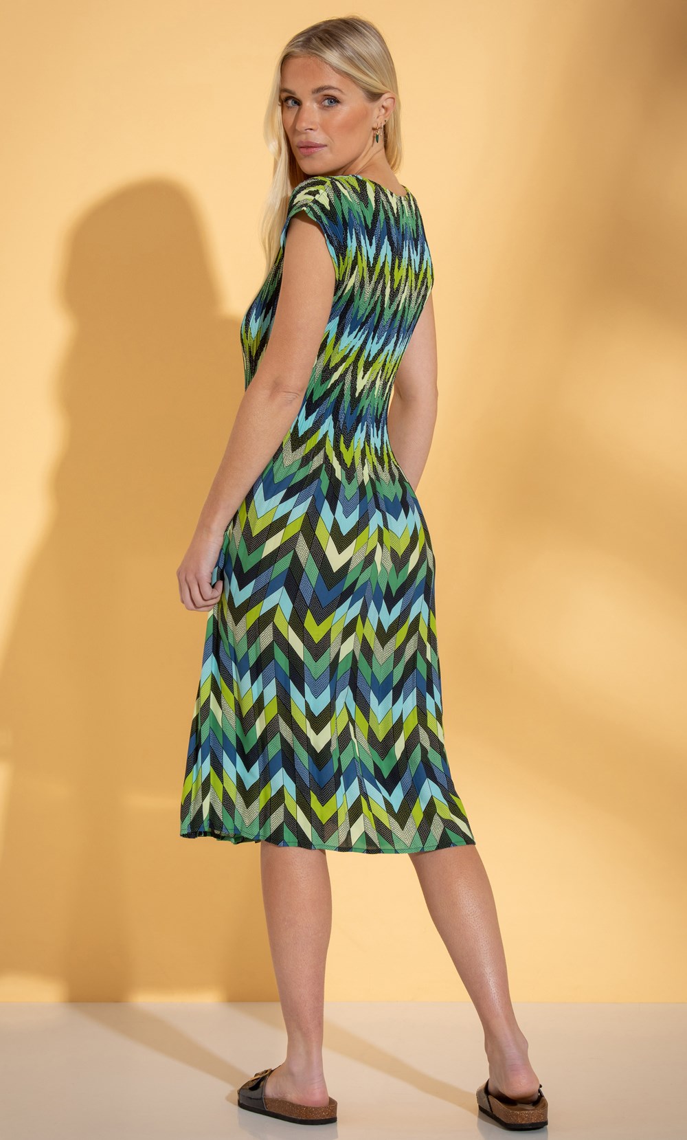 Geometric Print Pleated Chiffon Dress