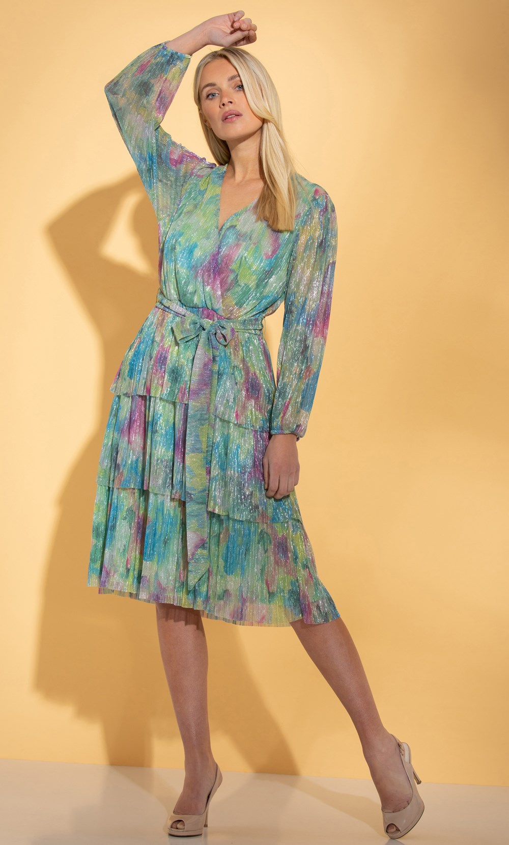 Shimmer Tiered Printed Dress