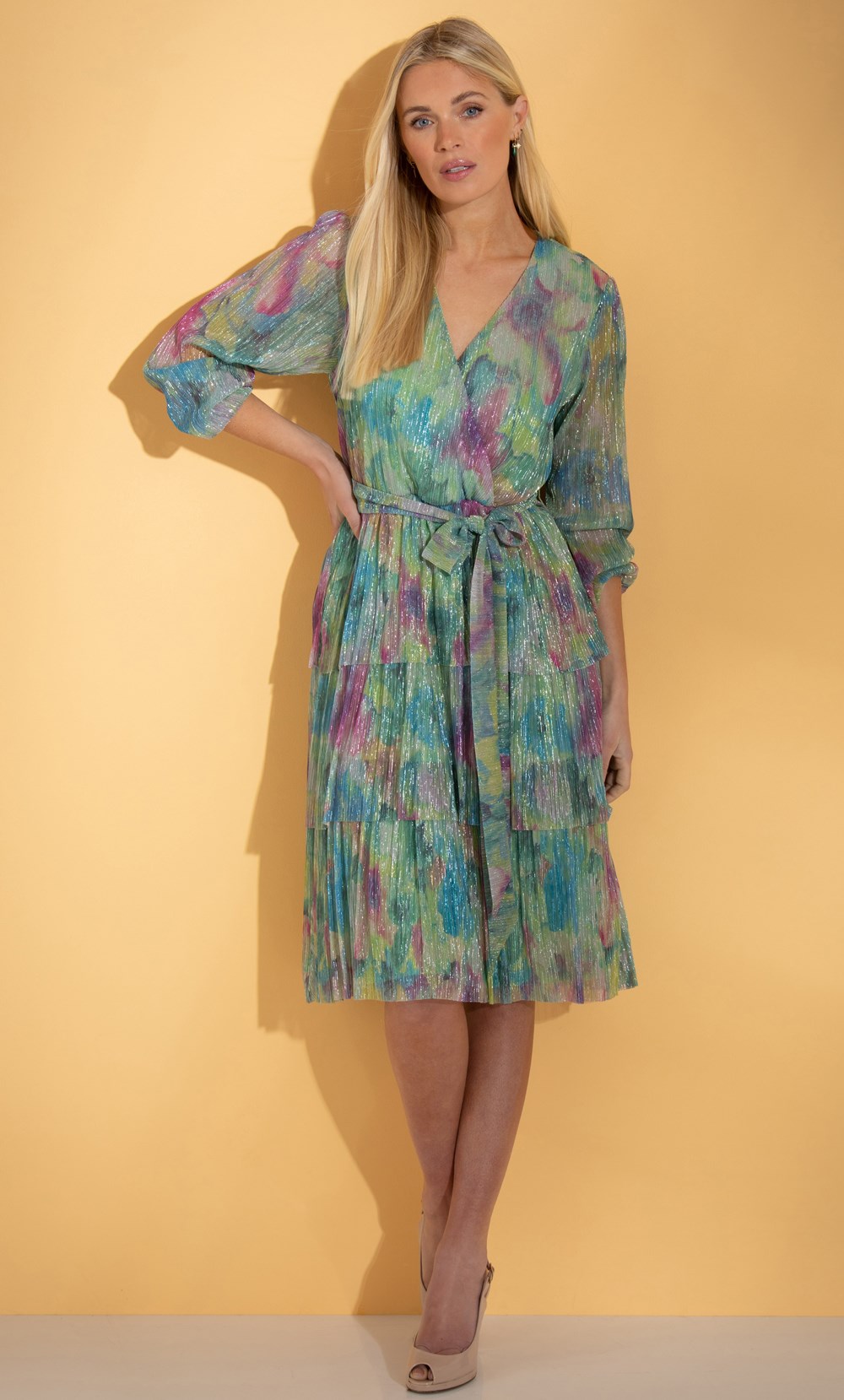 Shimmer Tiered Printed Dress