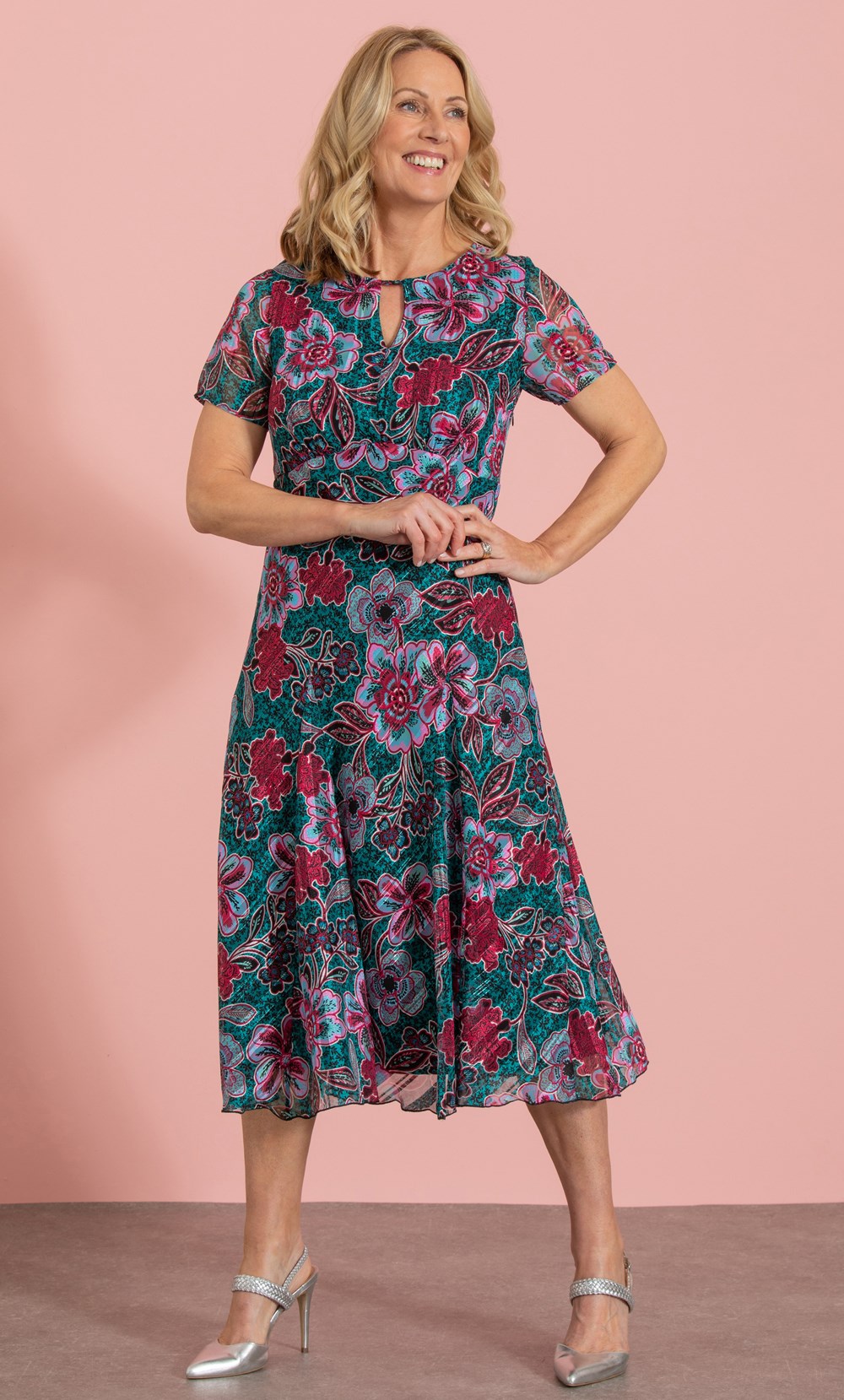 Anna Rose Floral Bias Cut Midi Dress