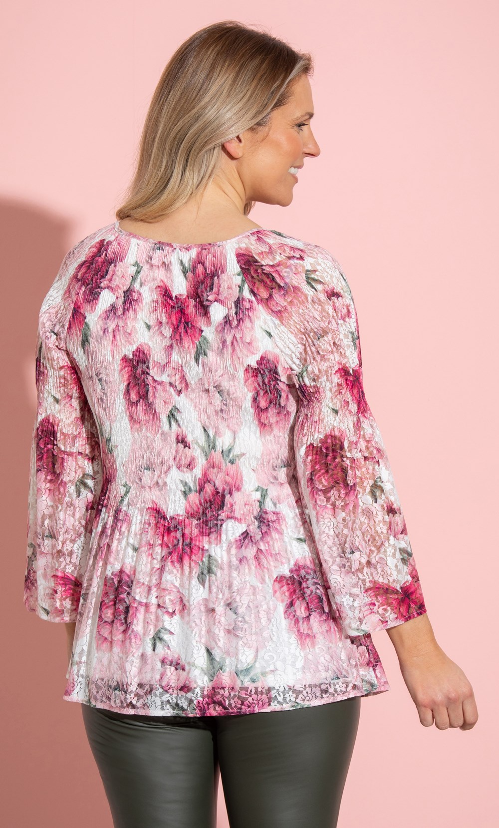 Bouquet Print Lace Pleated Top