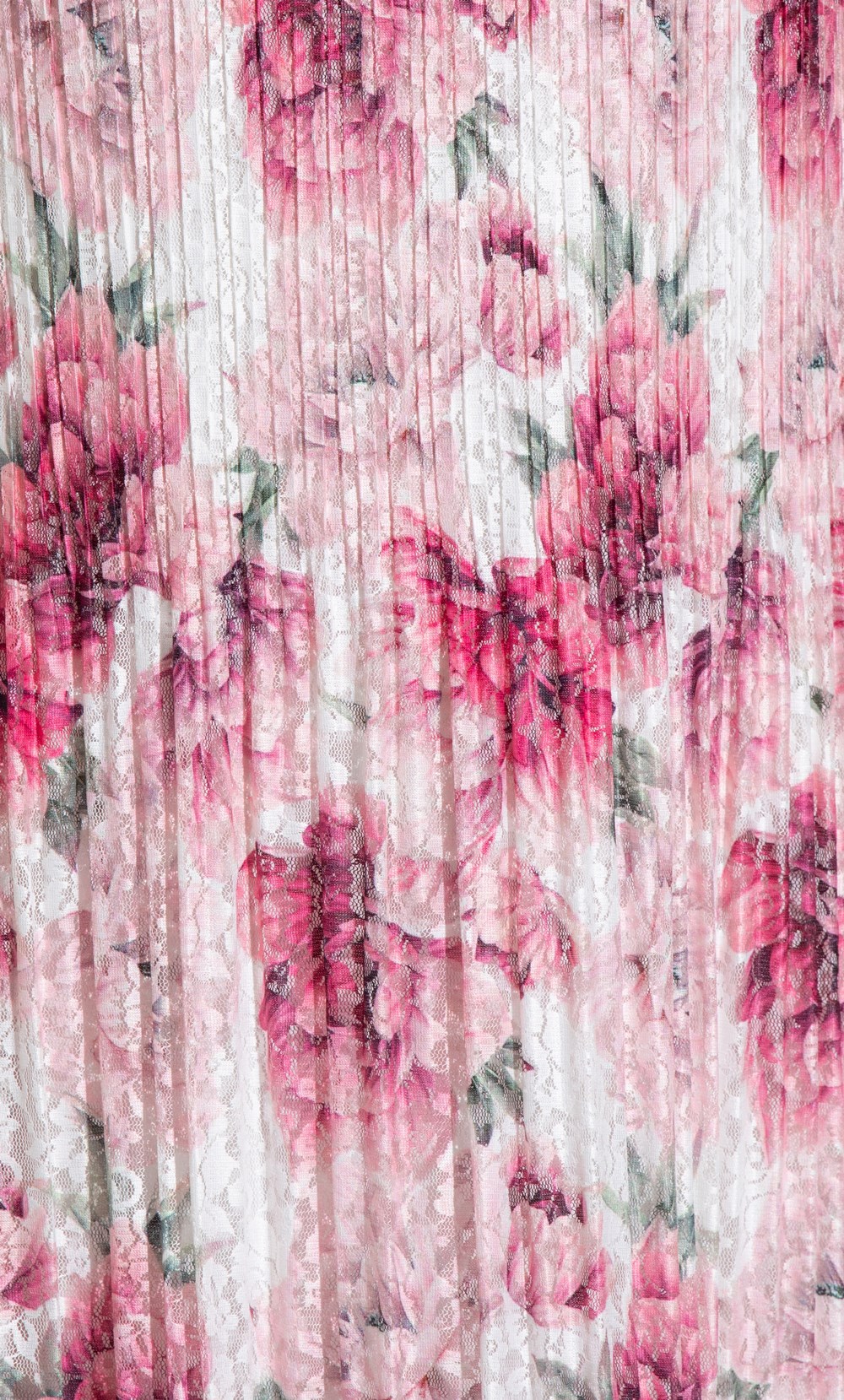 Bouquet Print Lace Pleated Midi Skirt