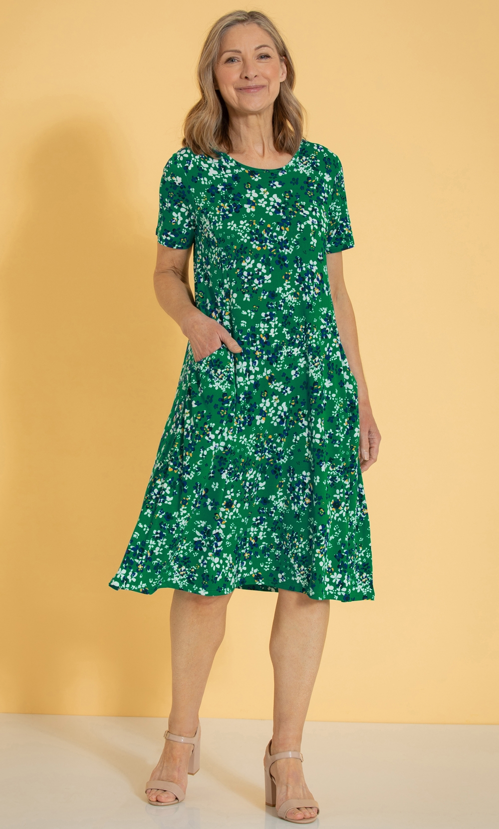 Anna Rose Floral Printed Jersey Dress in Multi | Klass