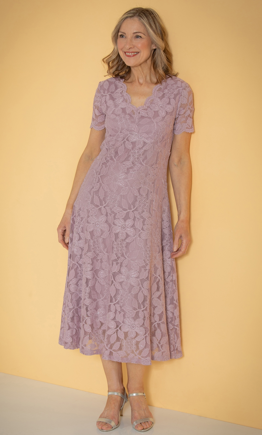 Anna Rose Shimmer Lace Midi Dress