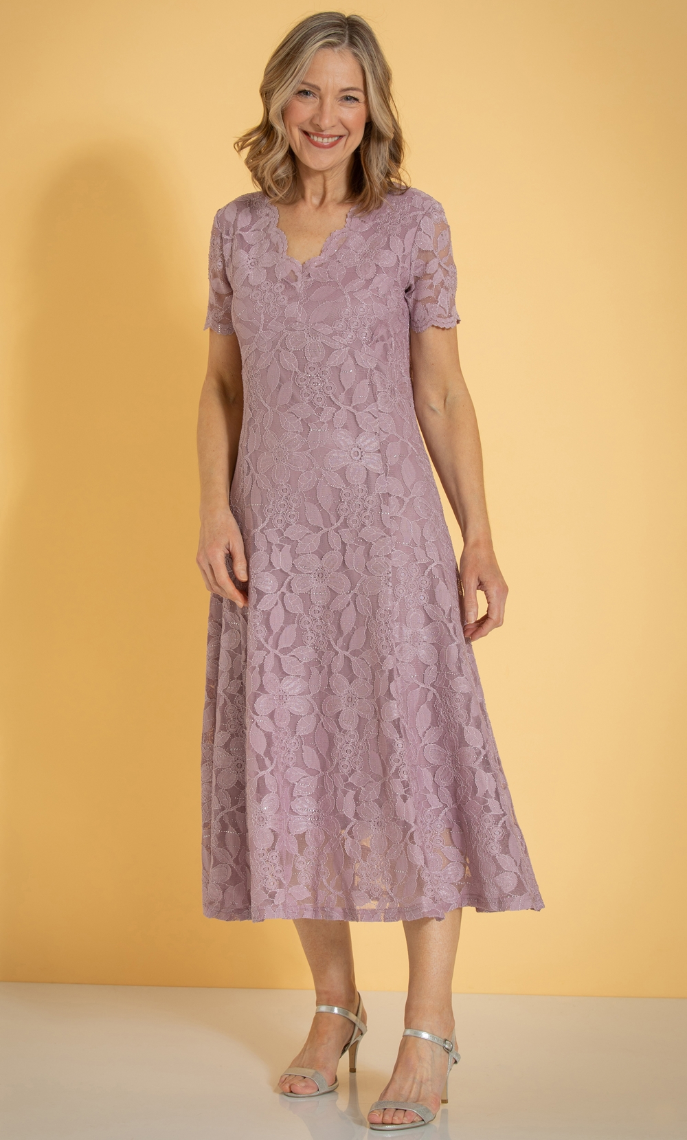 Anna Rose Shimmer Lace Midi Dress