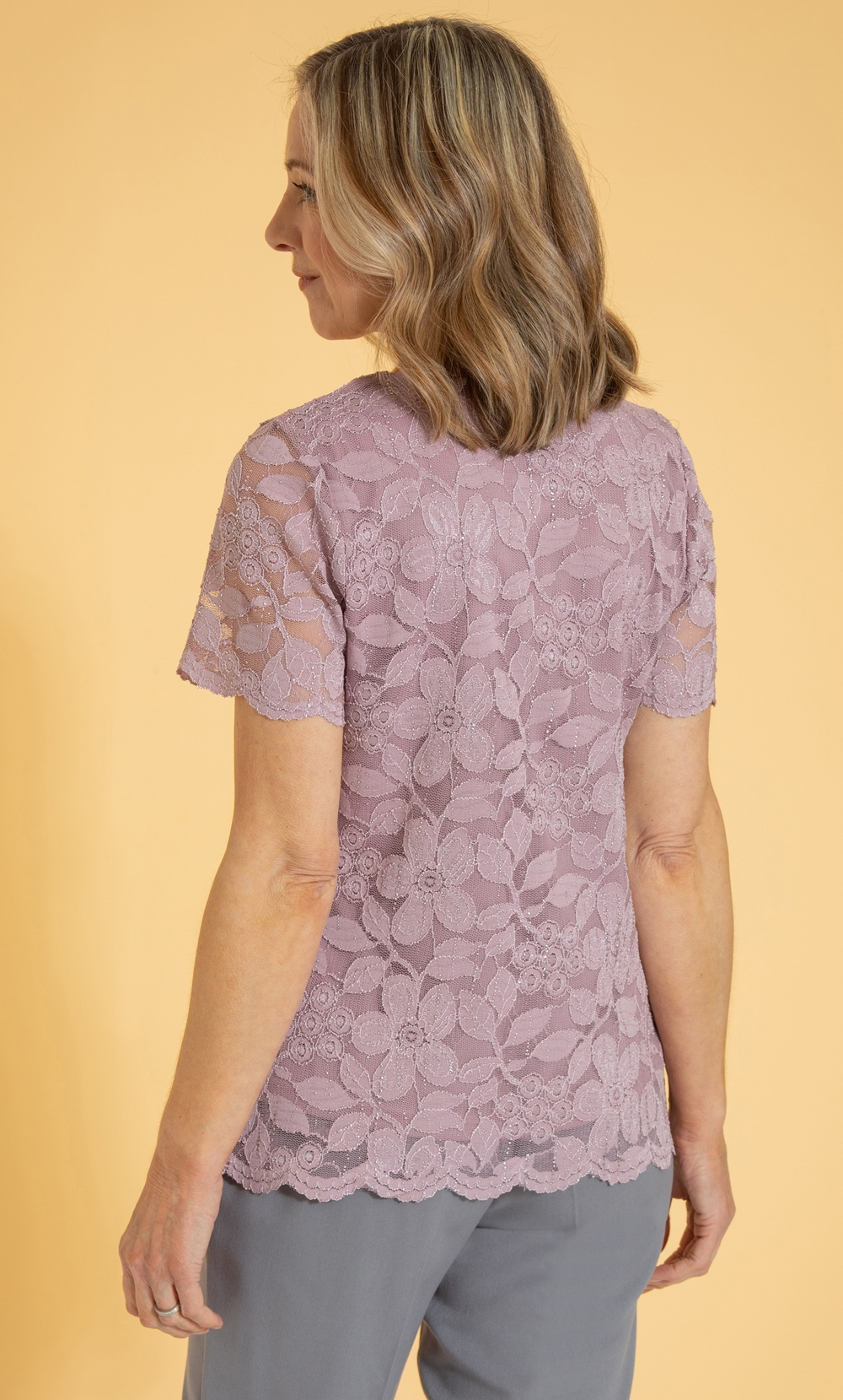 Anna Rose Shimmer Lace Top