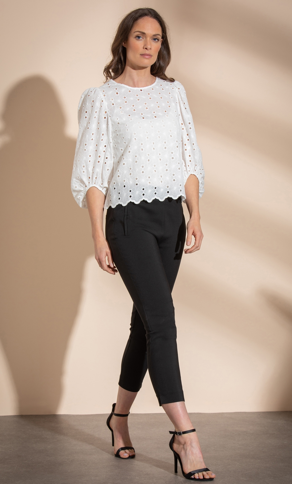 Brands - Klass Broderie Anglaise Puff Sleeve Top Ivory Women’s