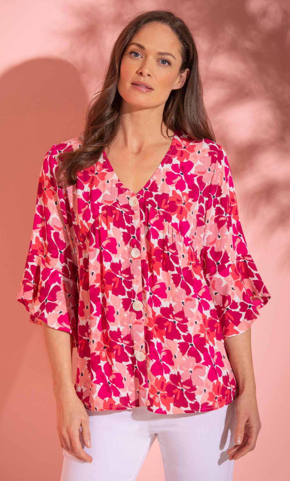 Blossom Print Fluted Sleeve Top