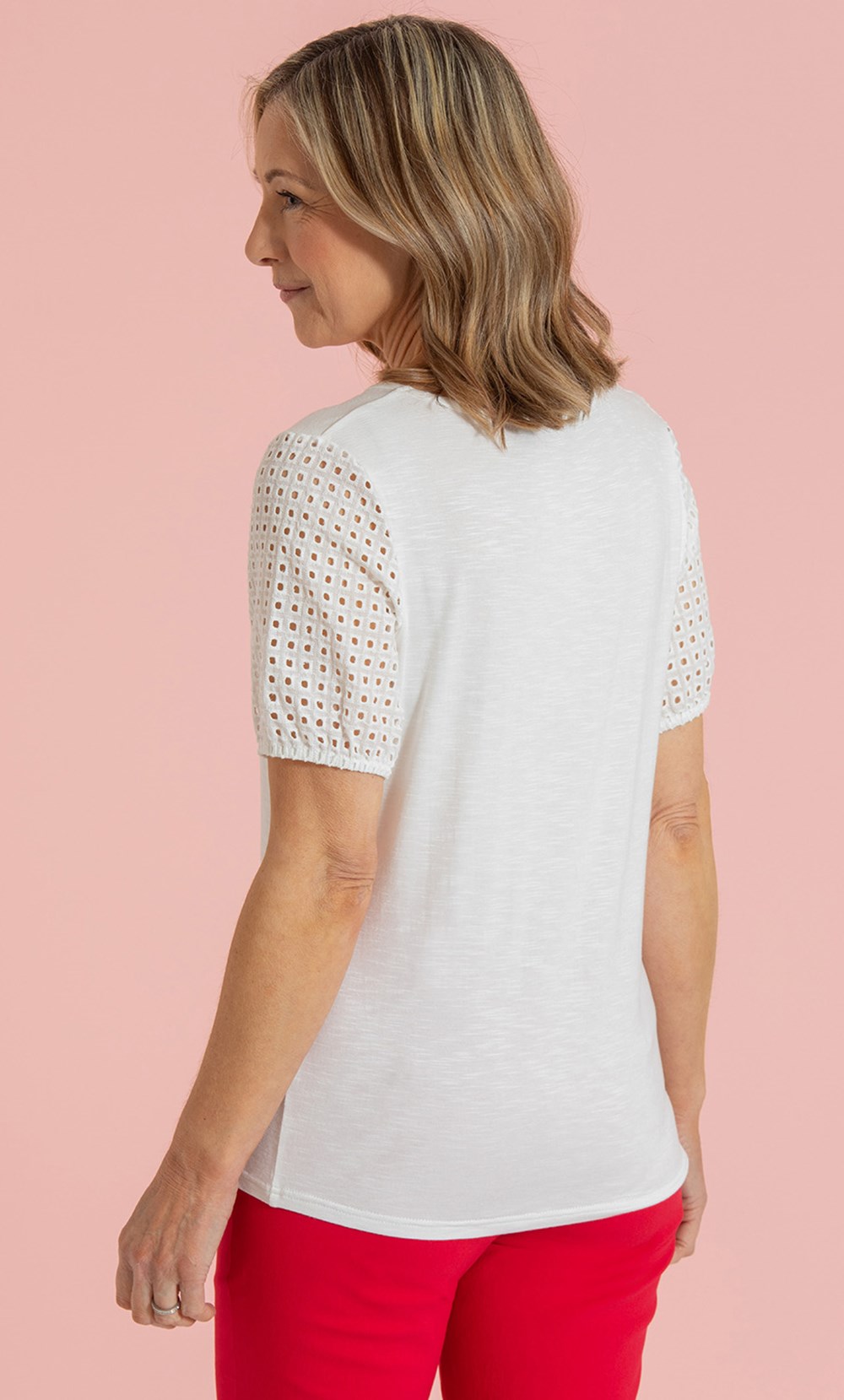 Anna Rose Eyelet Embroidered Sleeve Top