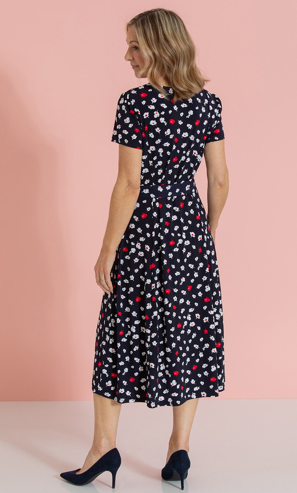 Anna Rose Floral Print Textured Jersey Button Dress