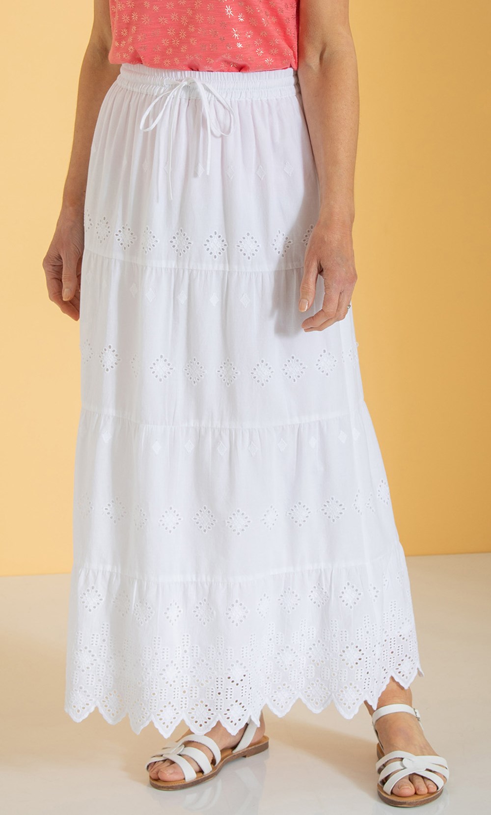 Anna Rose Embroidered Eyelet Cotton Maxi Skirt