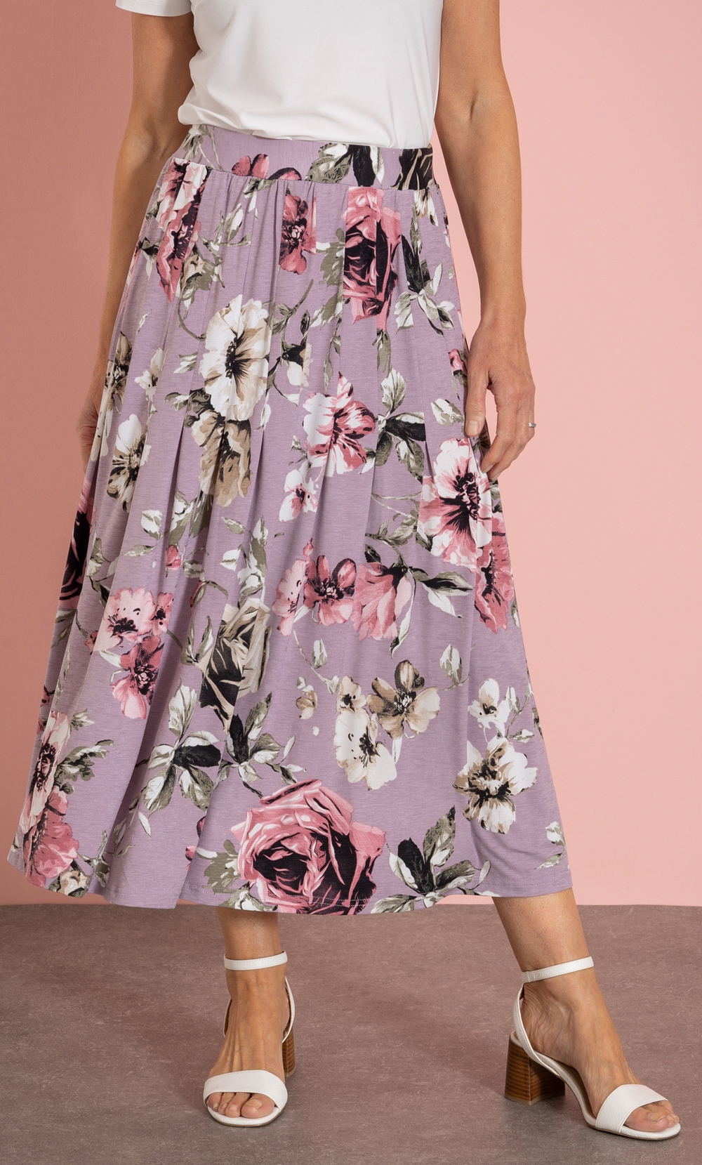 Anna Rose Floral Print Jersey Midi Skirt