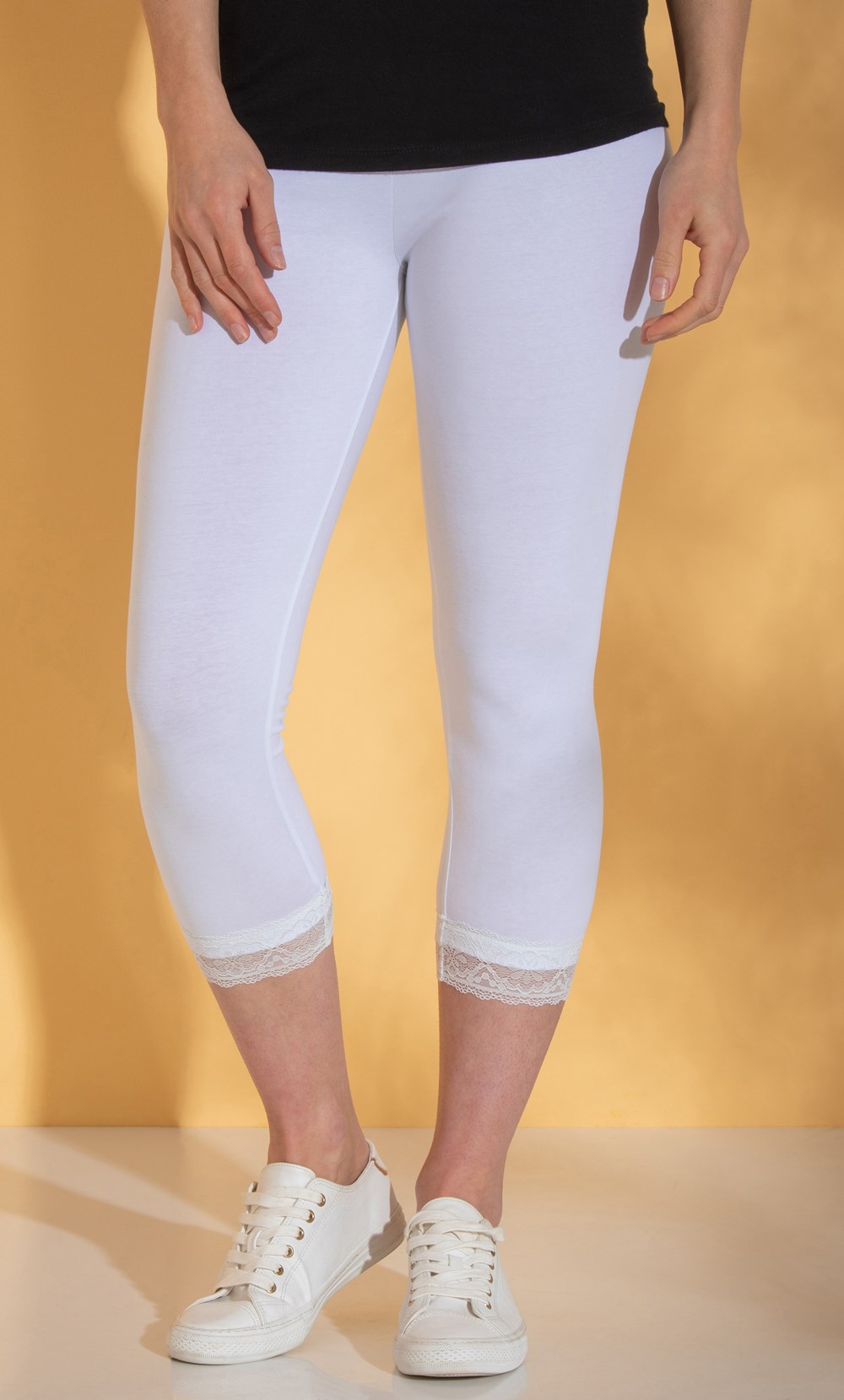 Lace Trim Cropped Jersey Leggings