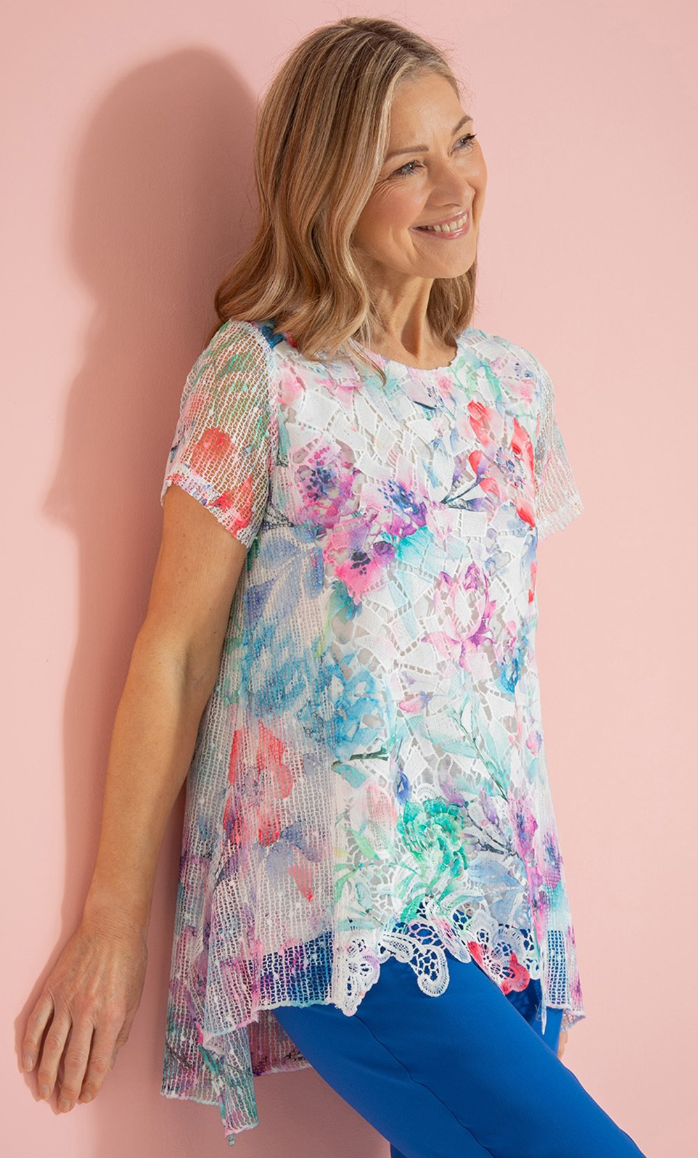 Anna Rose Printed Lace Layered Top