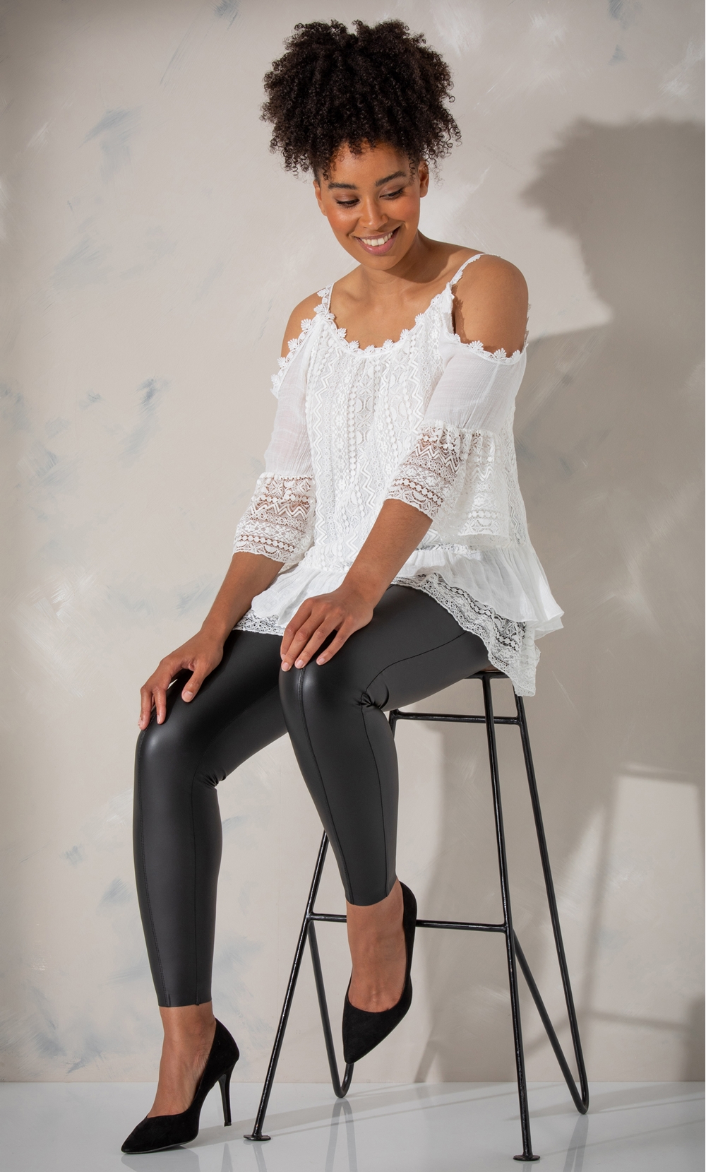 Lace Layered Cold Shoulder Top