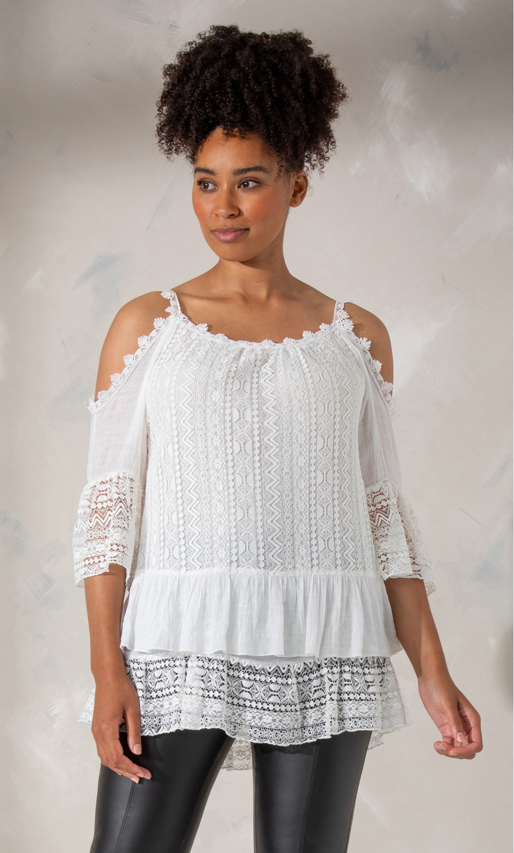 Lace Layered Cold Shoulder Top
