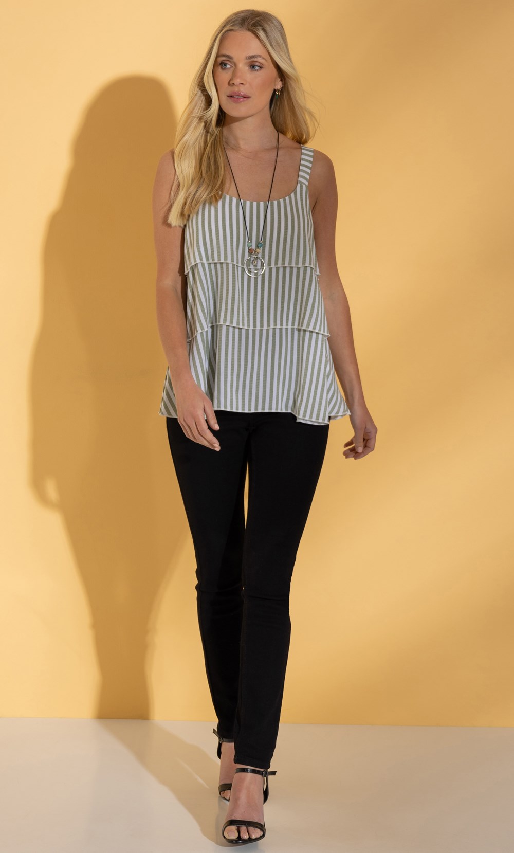 Tiered Striped  Strappy Top With Necklace