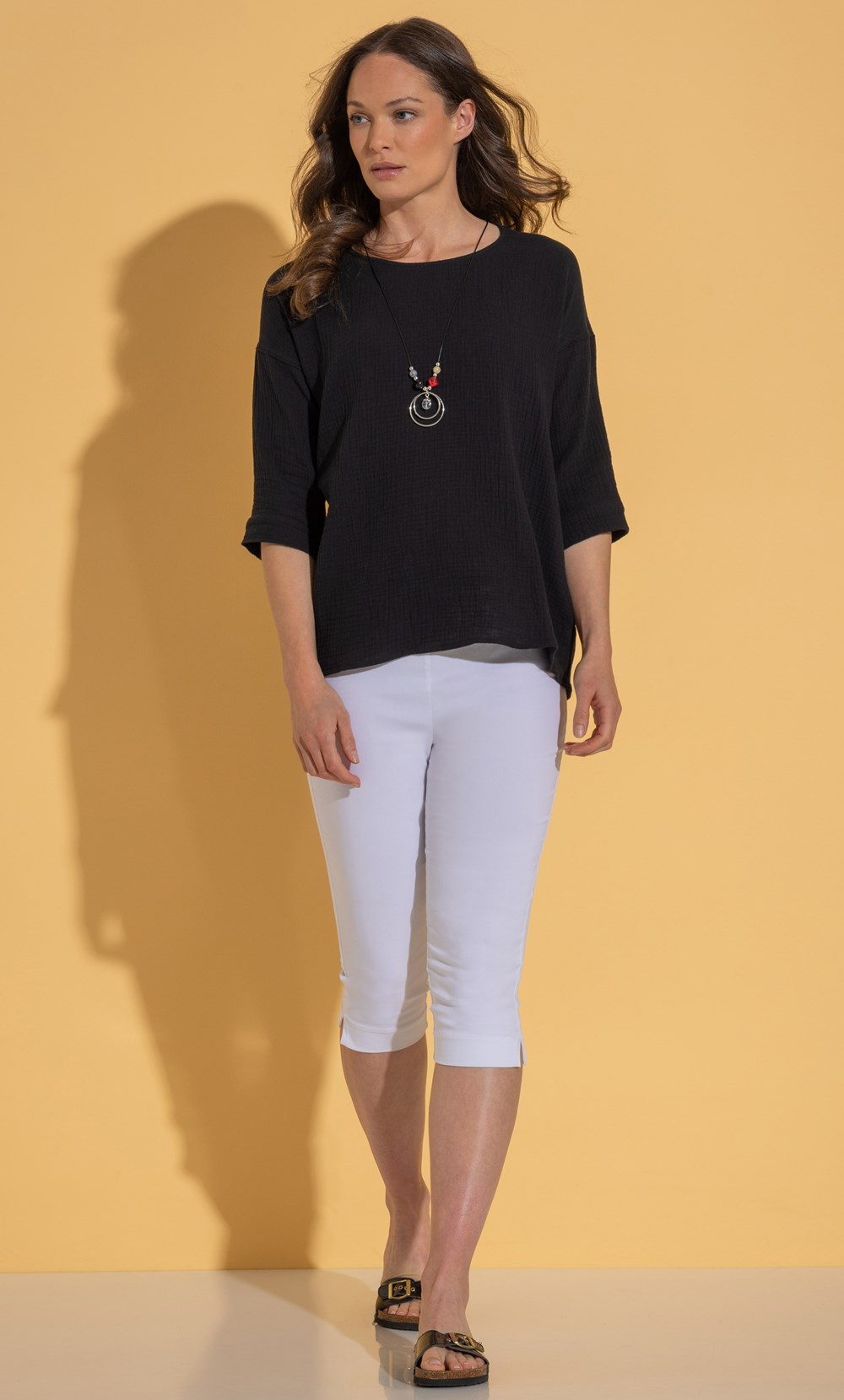 Loose Fit Textured Cotton Top With Necklace
