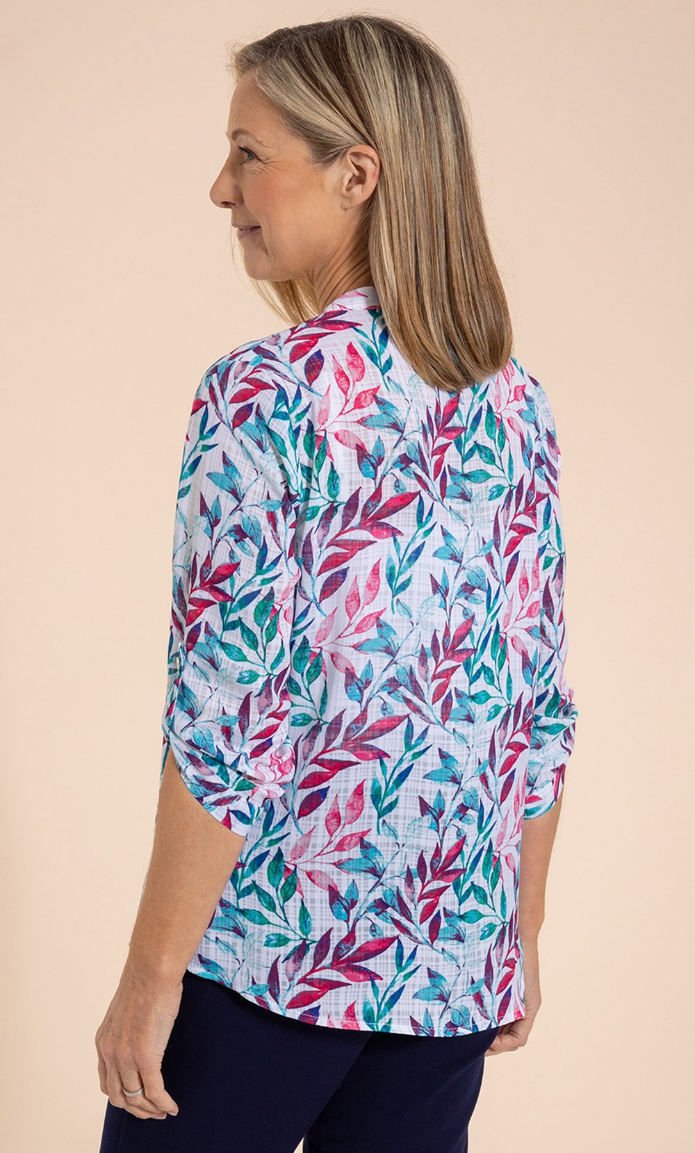 Anna Rose Leaf Printed Blouse With Necklace