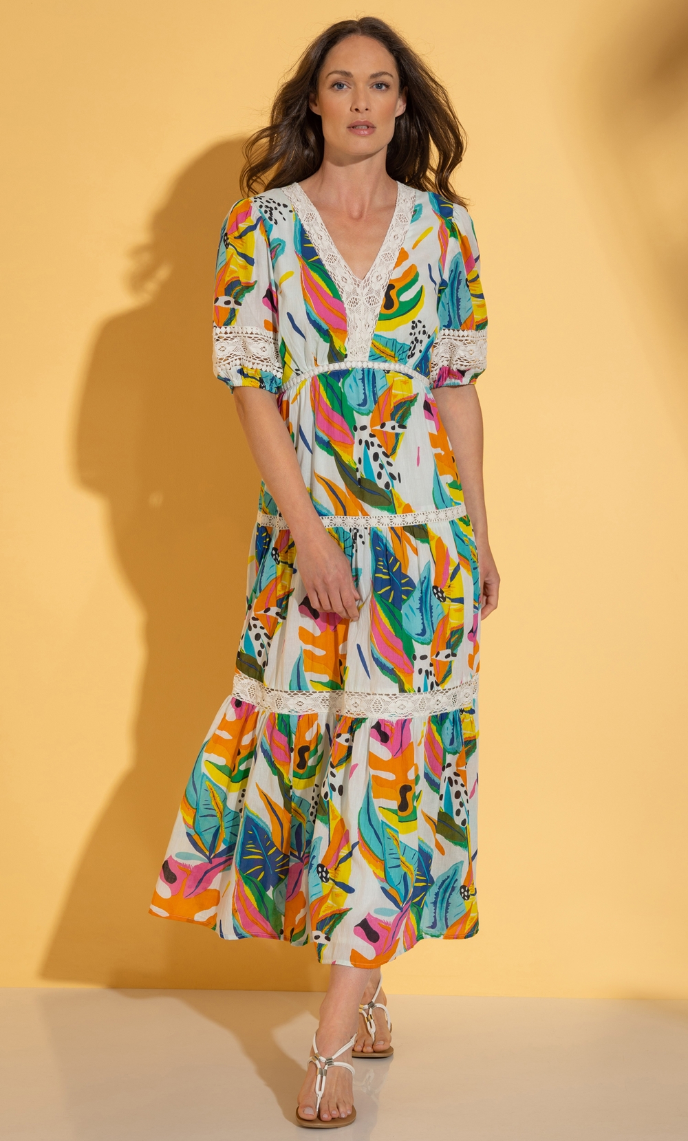 Brands - Klass Printed Cotton Lace Trim Maxi Dress Multi Women’s