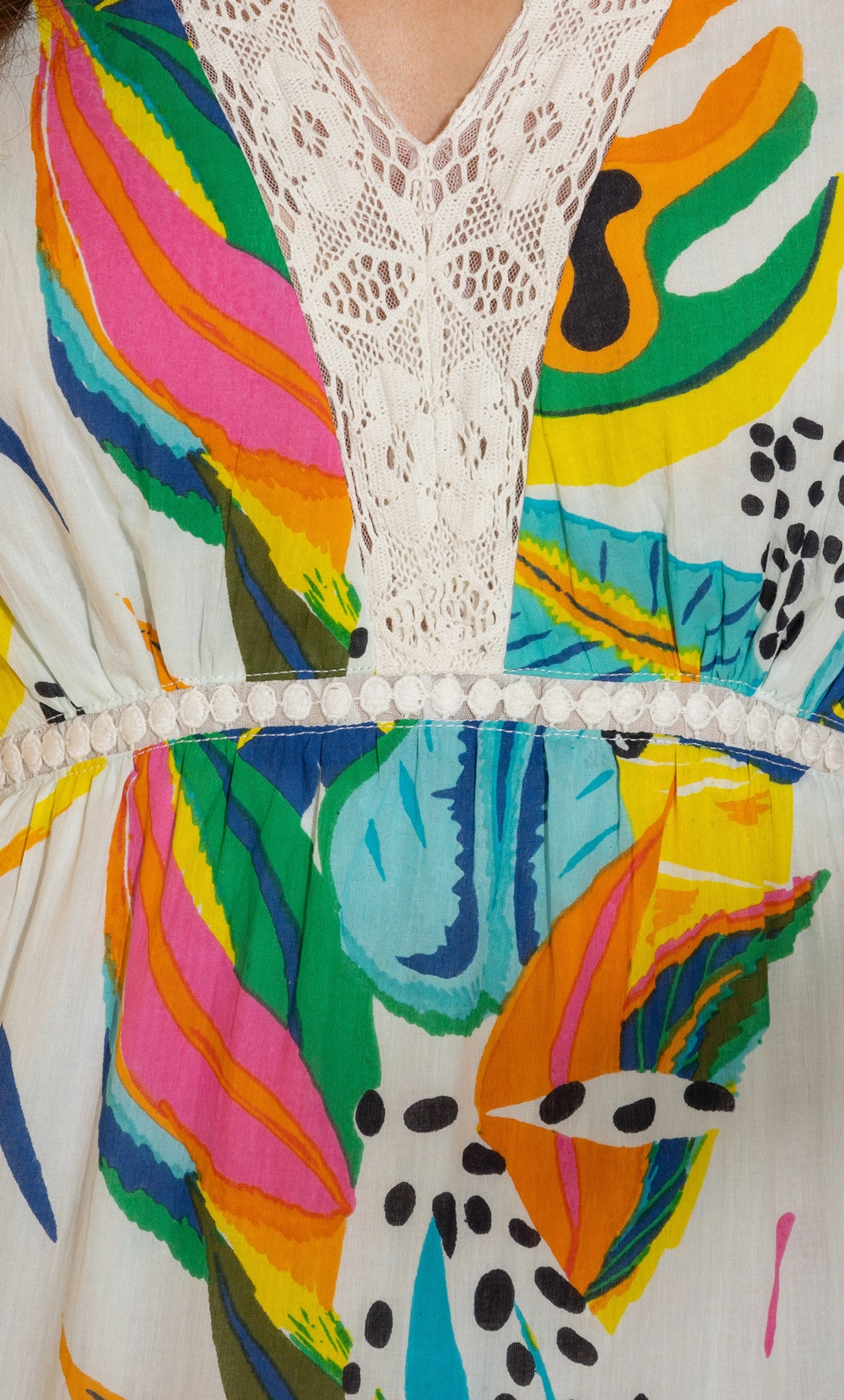 Printed Cotton Lace Trim Maxi Dress