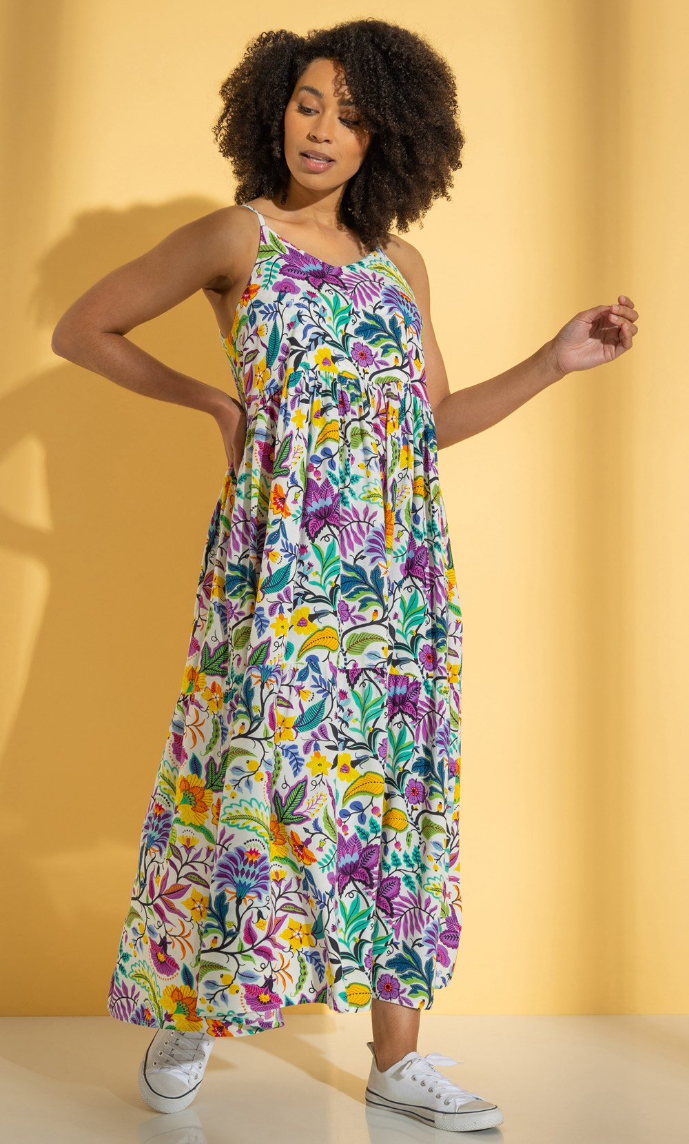Floral Print Relaxed Fit Strappy Maxi Dress