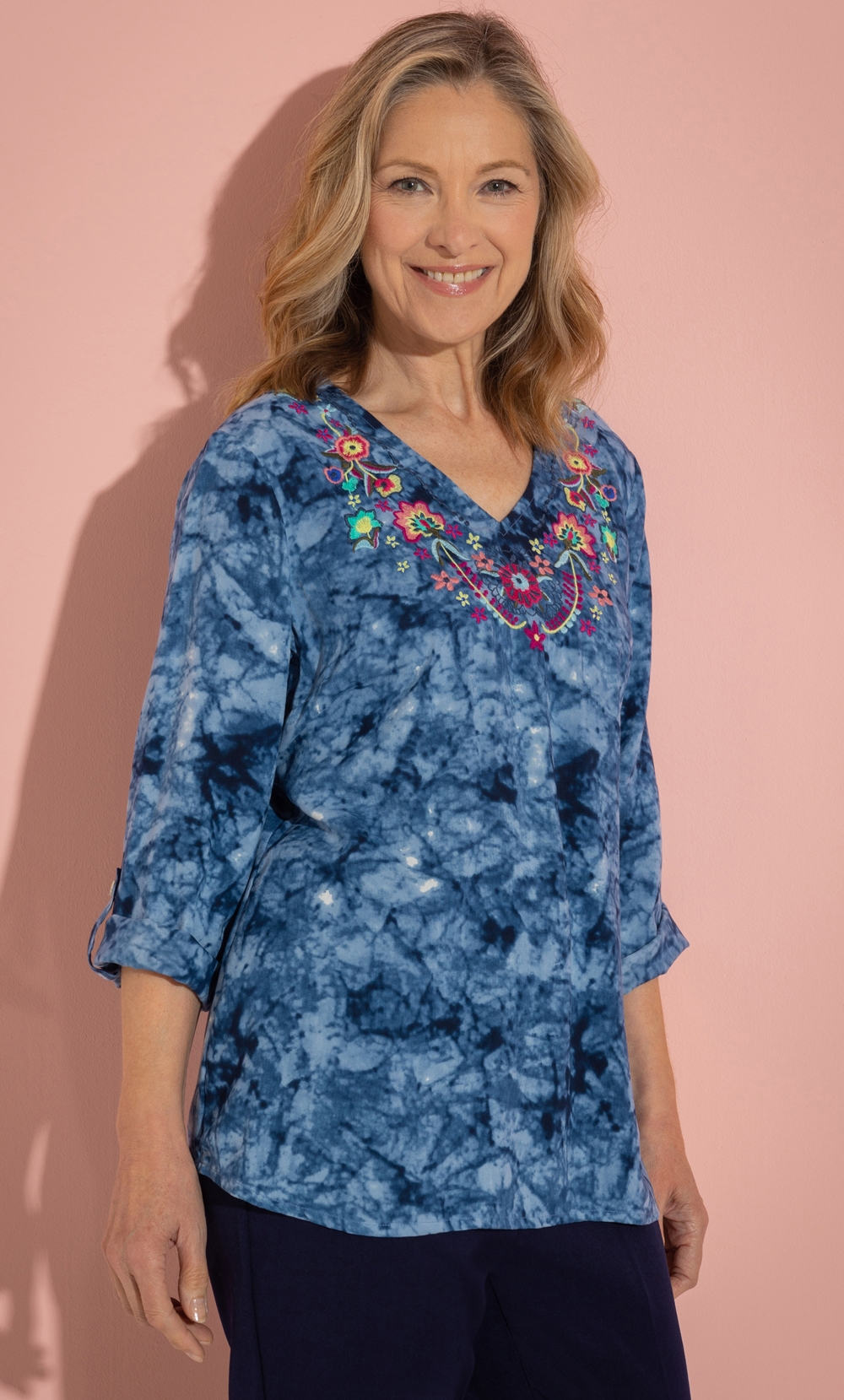 Anna Rose Embroidered Tie Dye Top