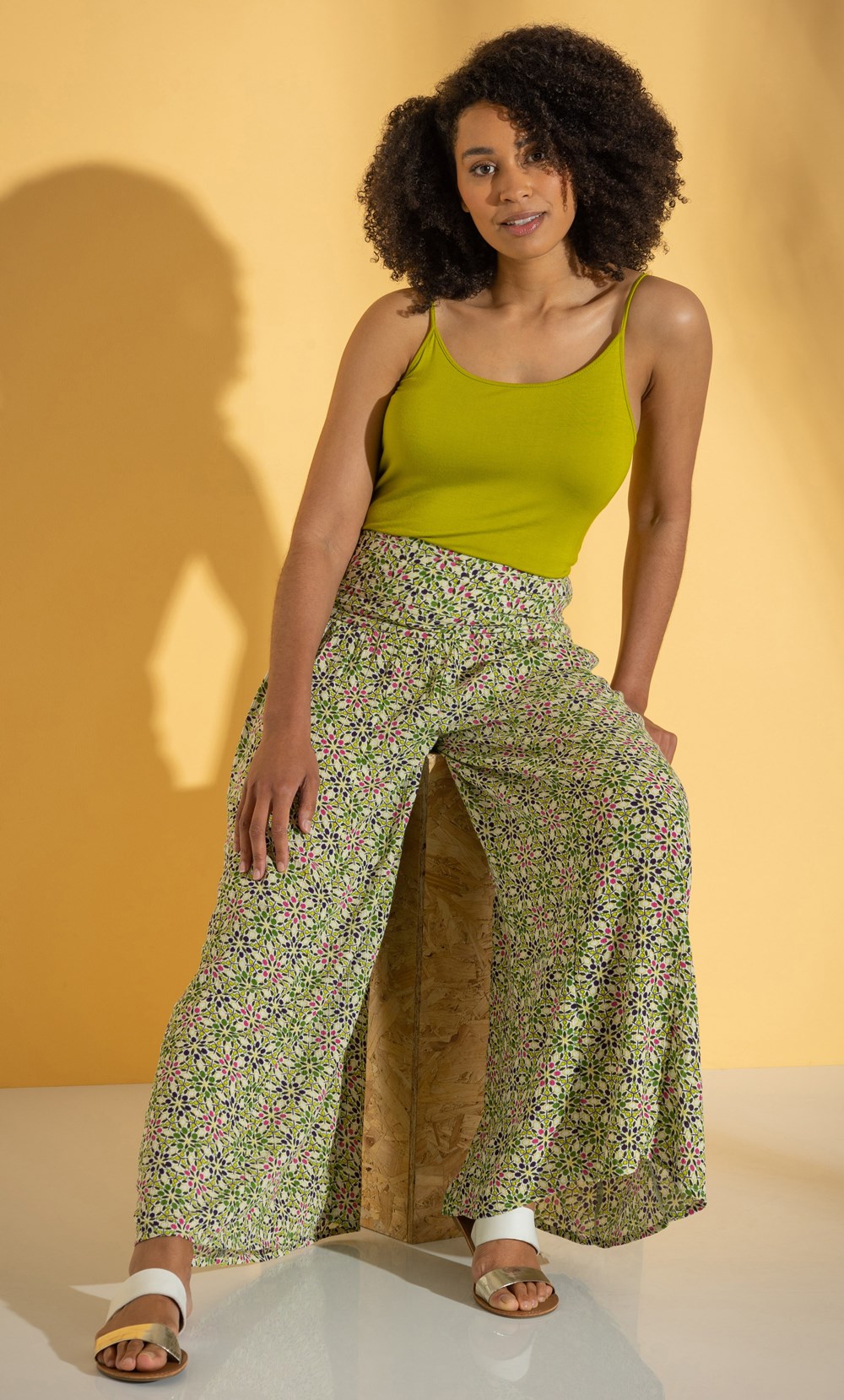 Printed Wide Leg Textured Palazzo Trousers