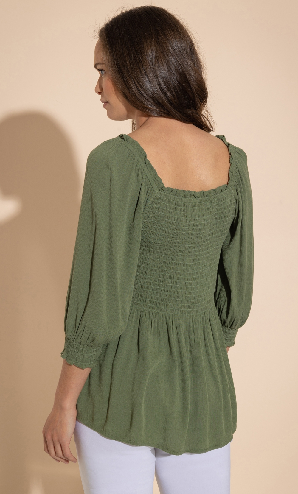 Smocked Three Quarter Sleeve Top