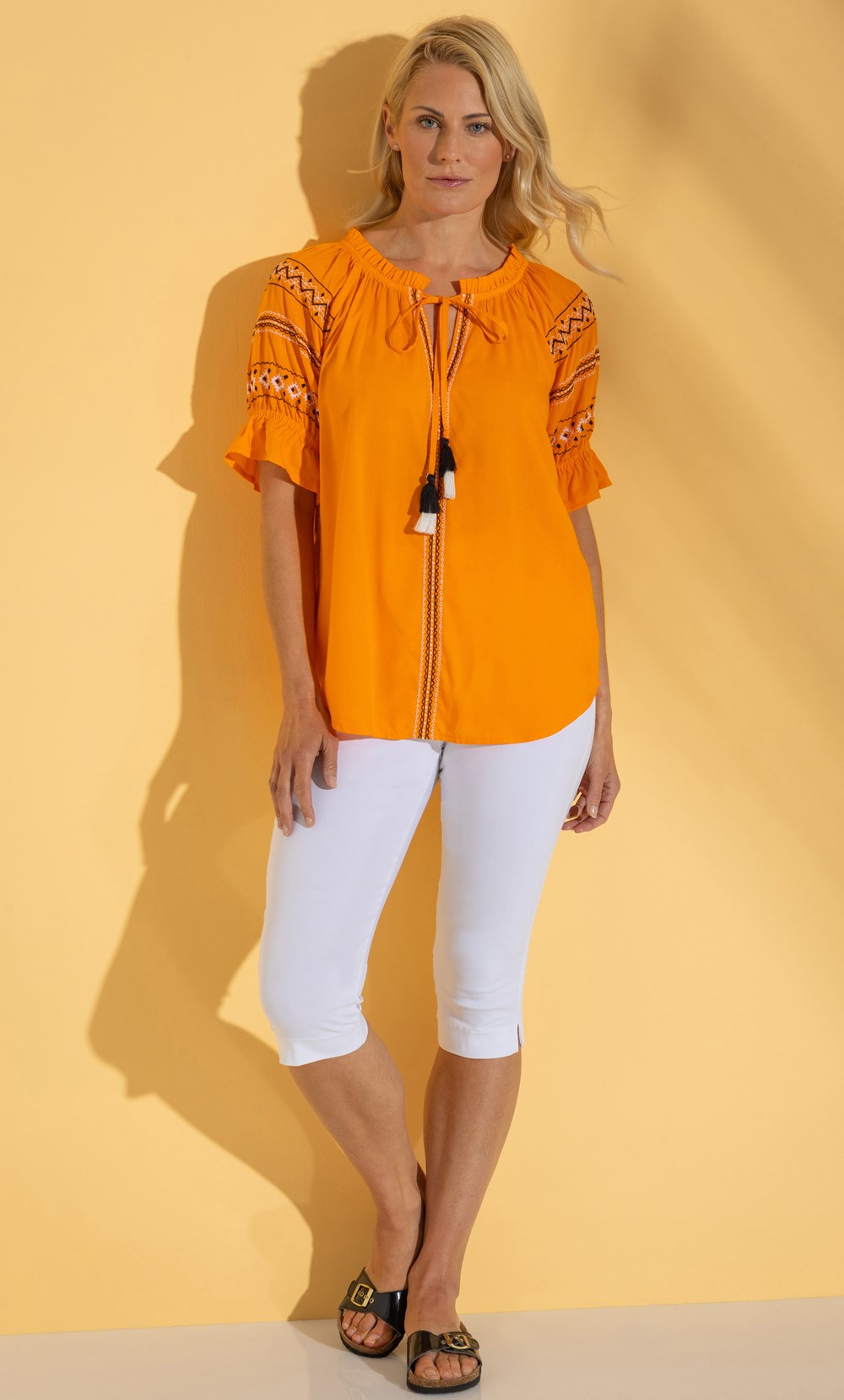 Brands - Klass Embroidered Short Sleeve Boho Top Deep/Orange Women’s