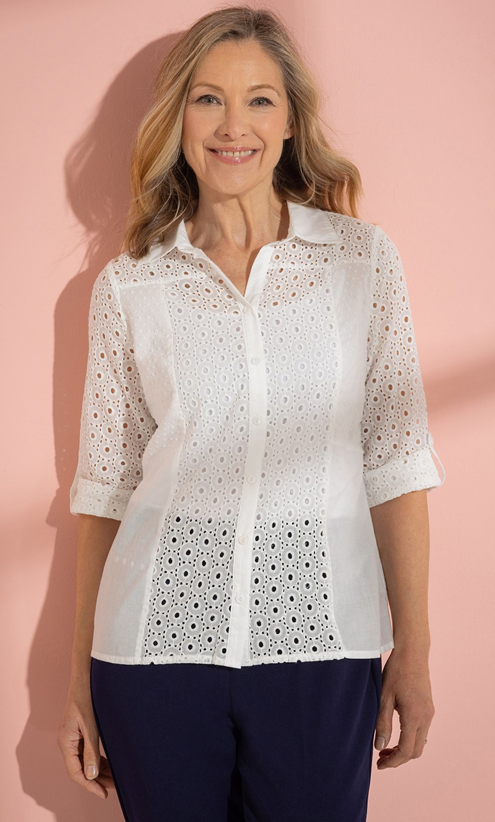 Anna Rose Cotton Circle Embroidered Blouse White Women’s