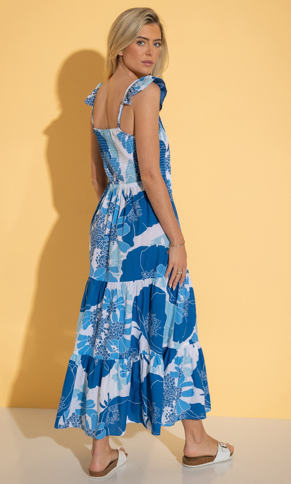 Bold Floral Printed Smocked Maxi Dress