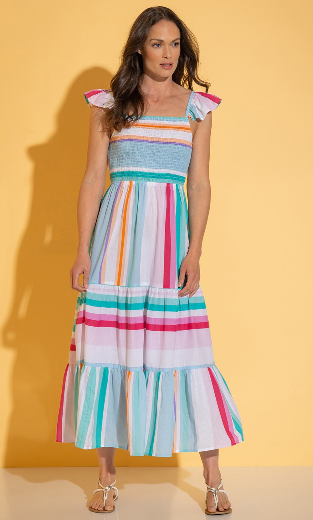 Striped Printed Smocked Maxi Dress