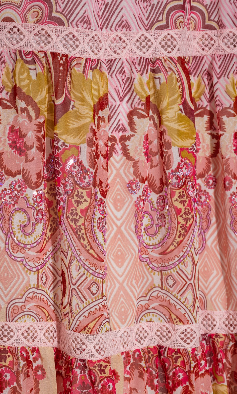 Embellished Printed Smocked Midaxi Dress