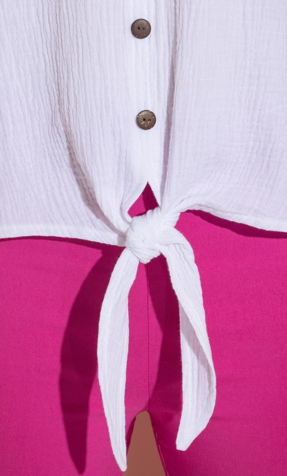Texture Tie Front Short Sleeve Cotton Top