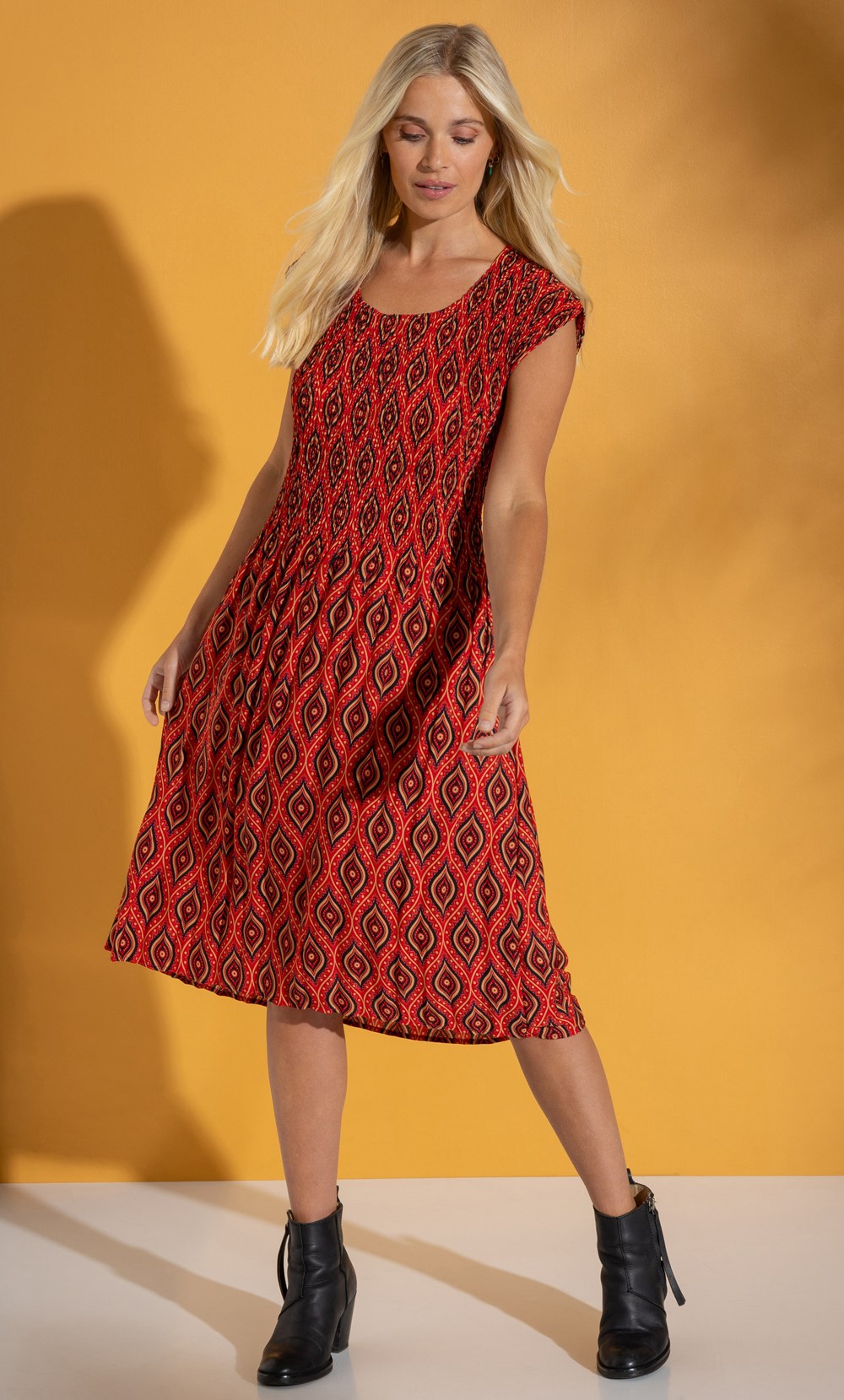 Pleated Print Dress