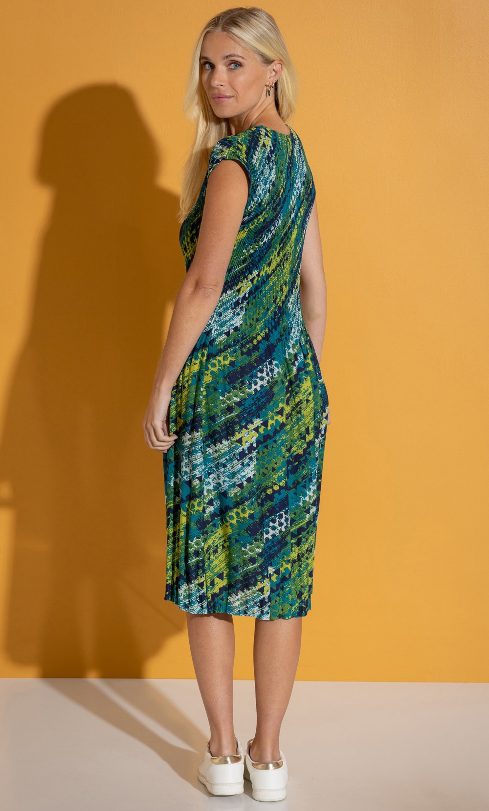 Pleated Abstract Print Dress