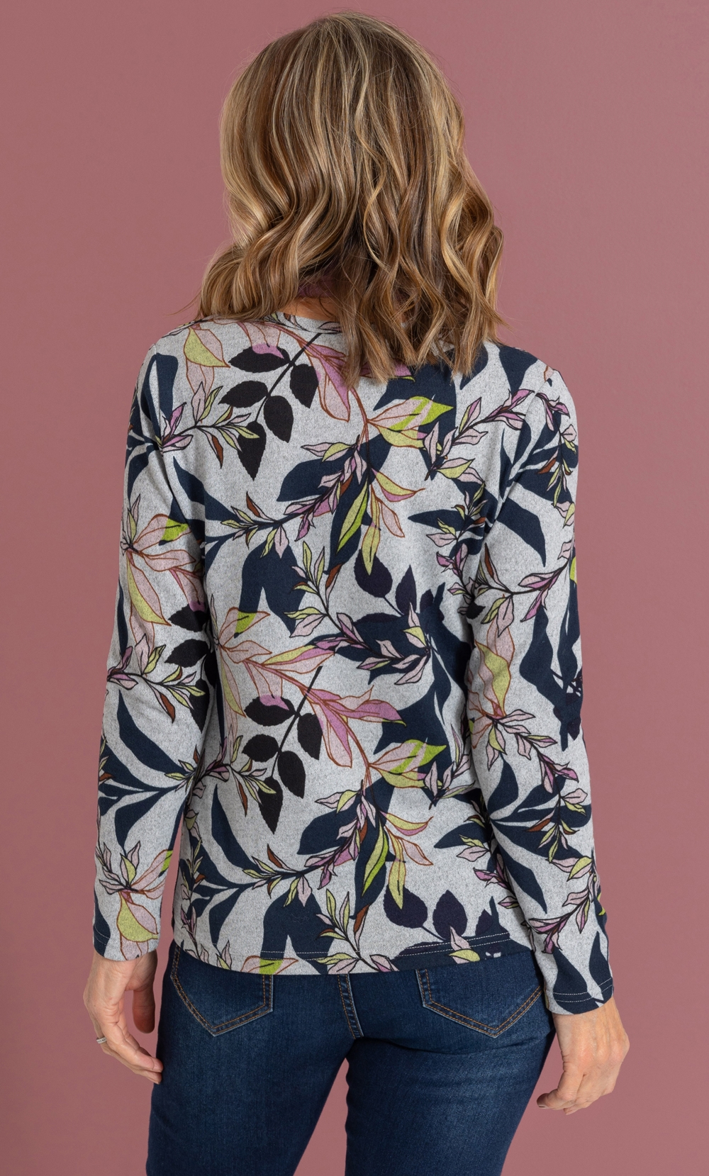 Anna Rose Botanical Print Knit Top With Scarf