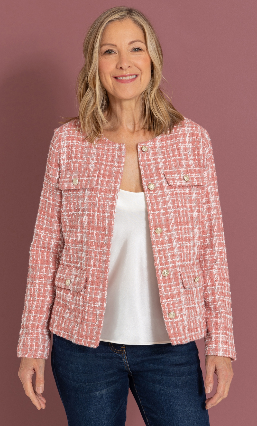 Brands - Anna Rose Anna Rose Textured Boucle Jacket Dusty Pink/Ivory Women’s