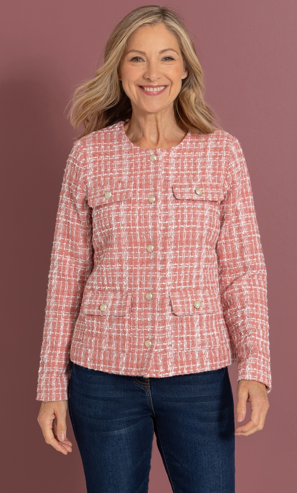 Anna Rose Textured Boucle Jacket in Dusty Pink