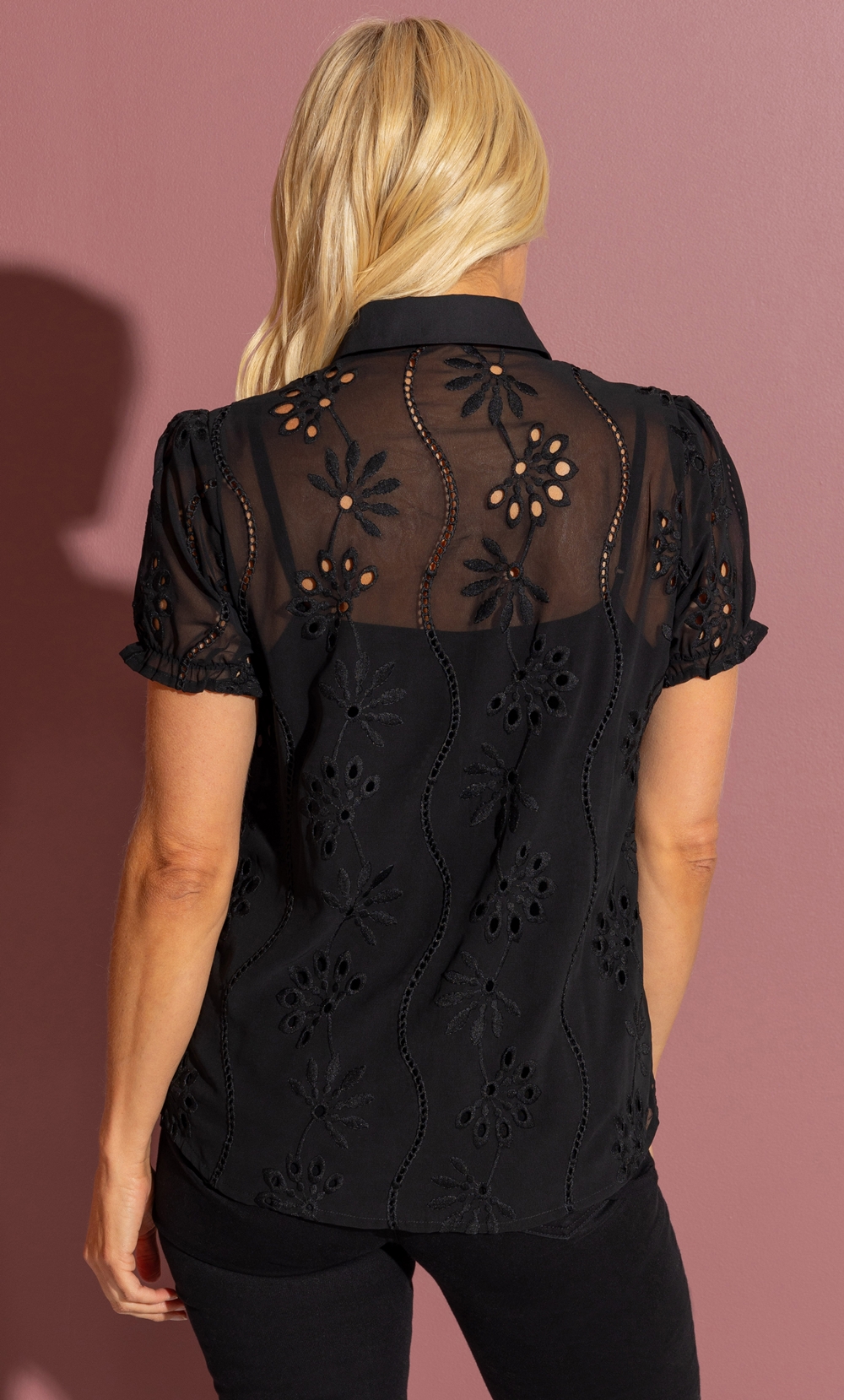 Schiffli Embroidered Short Sleeve Blouse