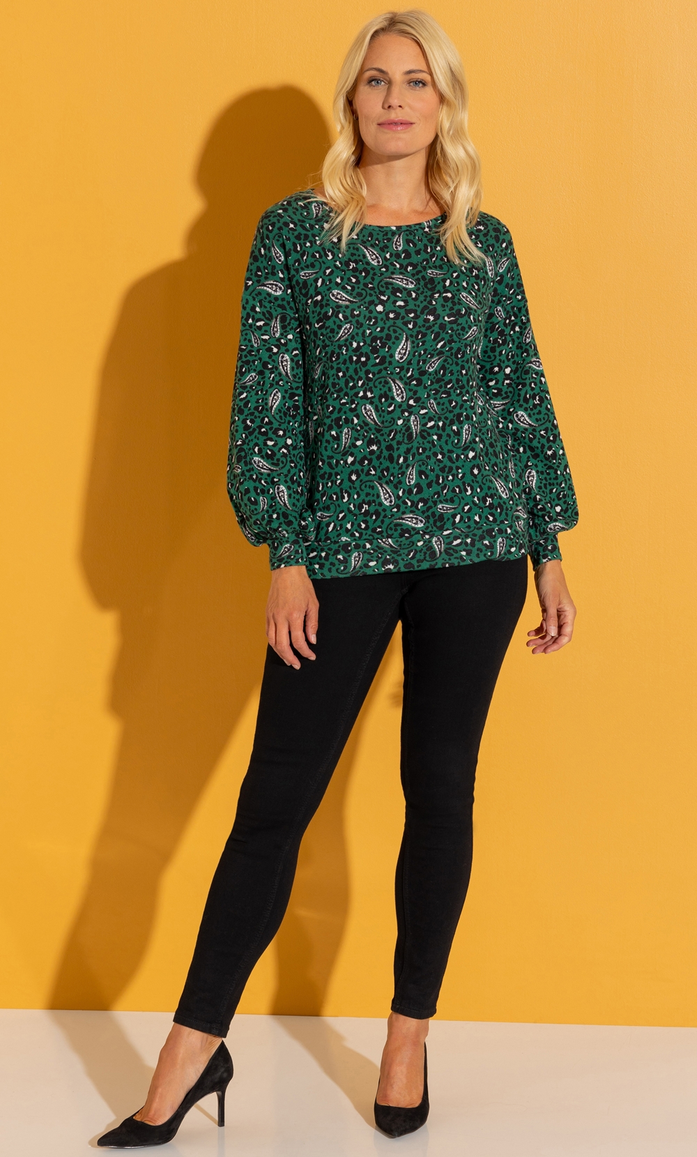 Animal and Paisley Print Blouson Sleeve Top