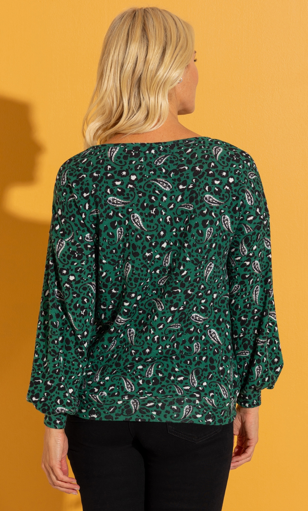 Animal and Paisley Print Blouson Sleeve Top