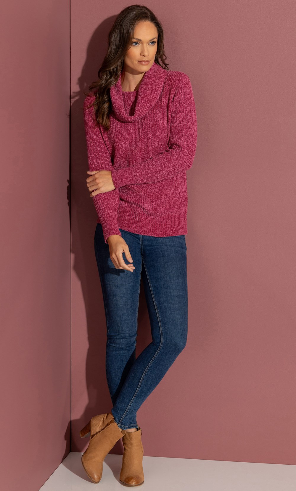 Cowl Neck Long Sleeve Chenille Jumper