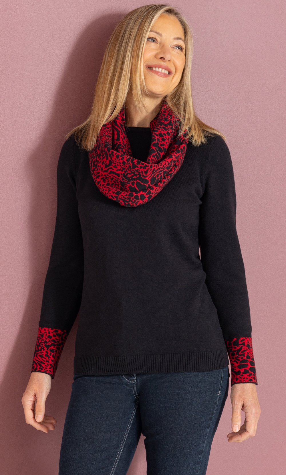 Brands - Anna Rose Anna Rose Knitted Top With Scarf Black/Red Women’s
