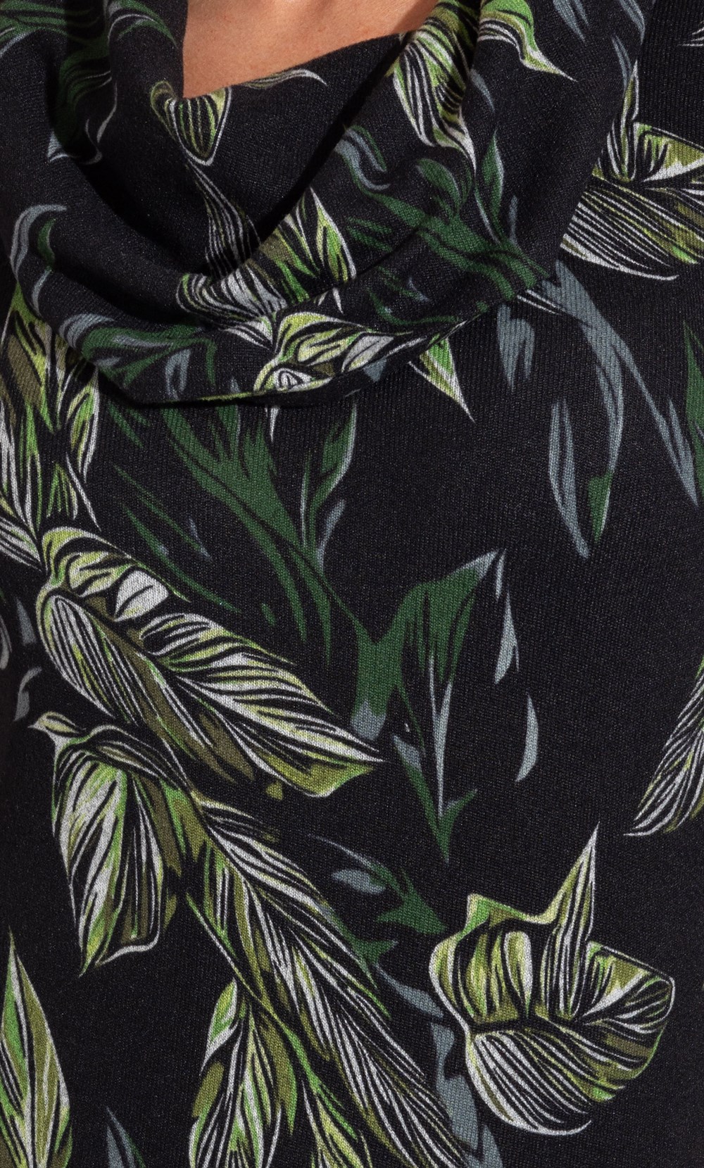 Cowl Neck Leaf Print Brushed Knitted Top in Black | Klass