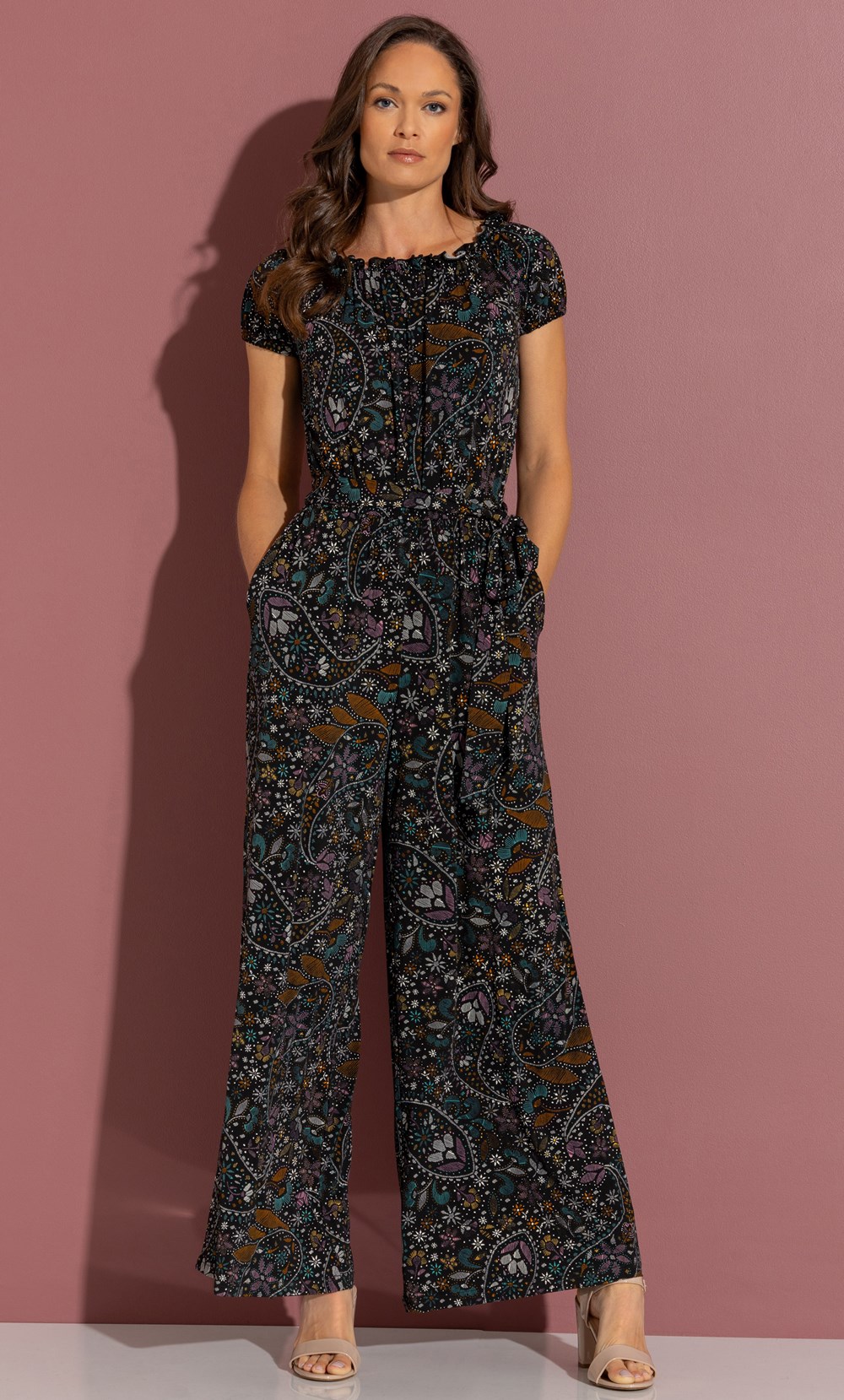 Paisley Print Jersey Bardot Jumpsuit